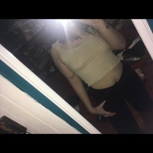 Beige/Cream Ribbed Crop Tank Top
